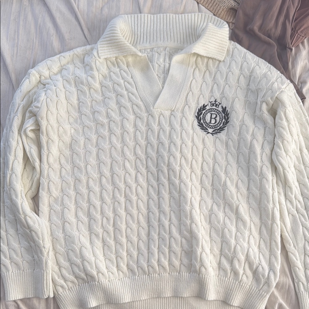 Men's White Cable Knit Sweater